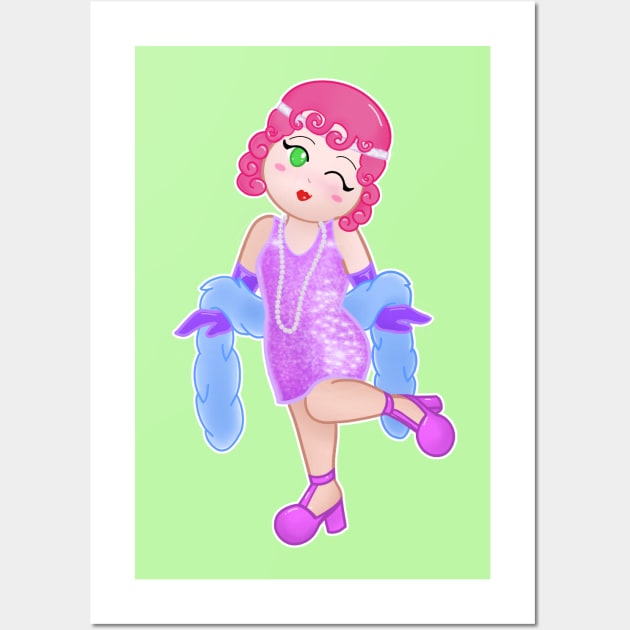 Kawaii Flapper Girl Wall Art by Nirelle